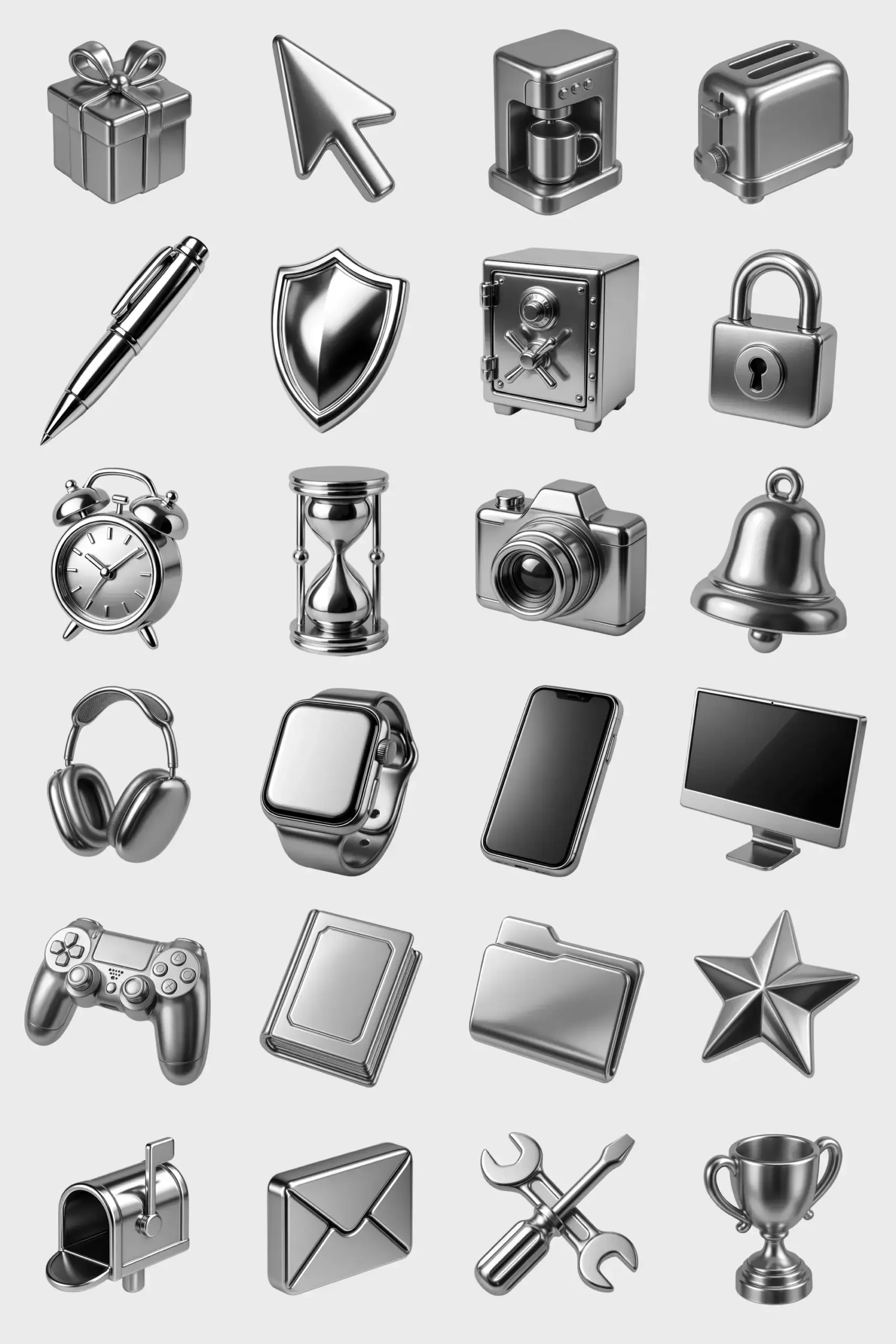 3D chrome silver icon pack