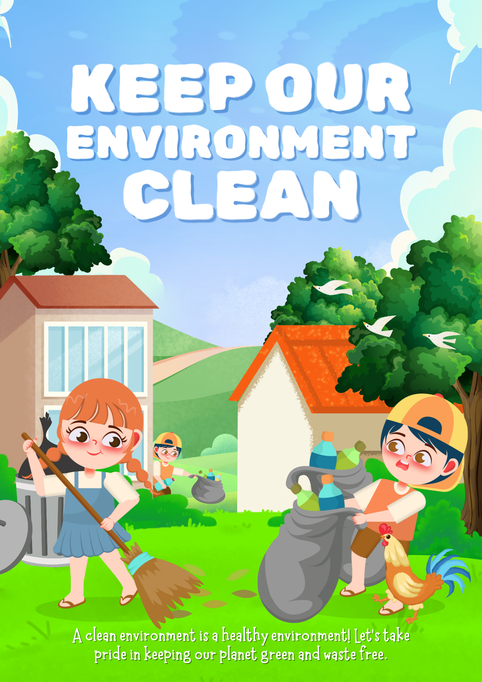 Blue and Green Illustrative Keep Our Enviorment Clean Poster