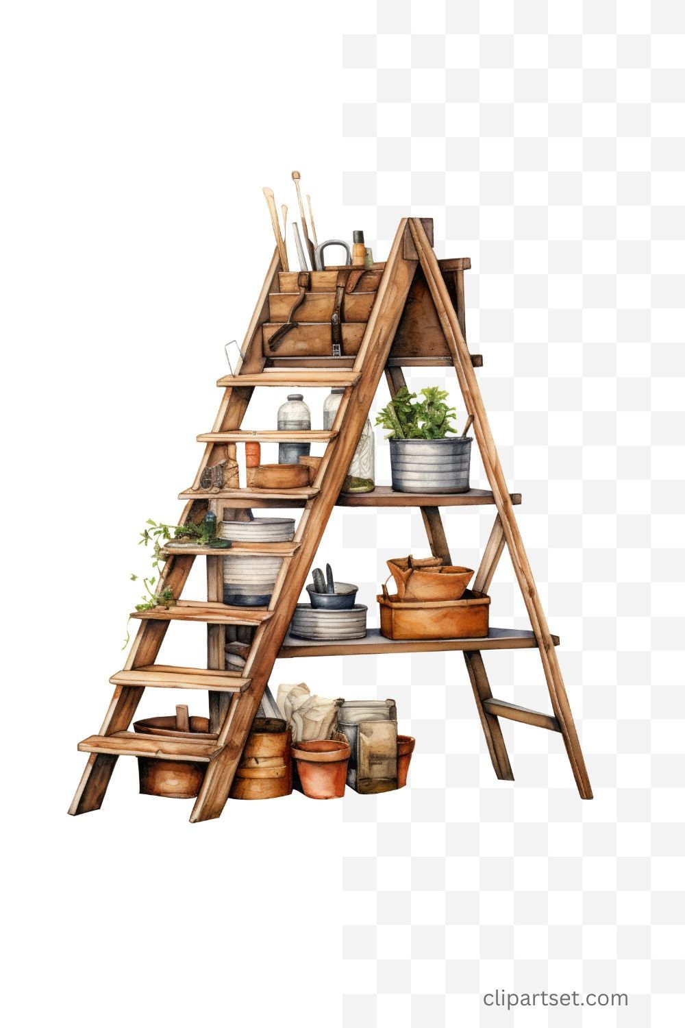 Watercolor Ladder Clipart: Hand Tools PNG 🎨 🛠️