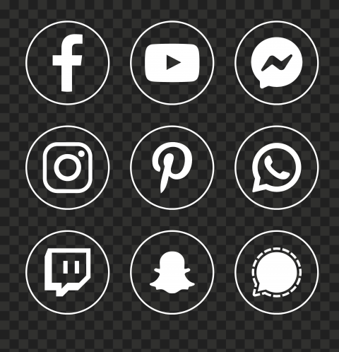 HD Social Media White Outline Round Icons PNG