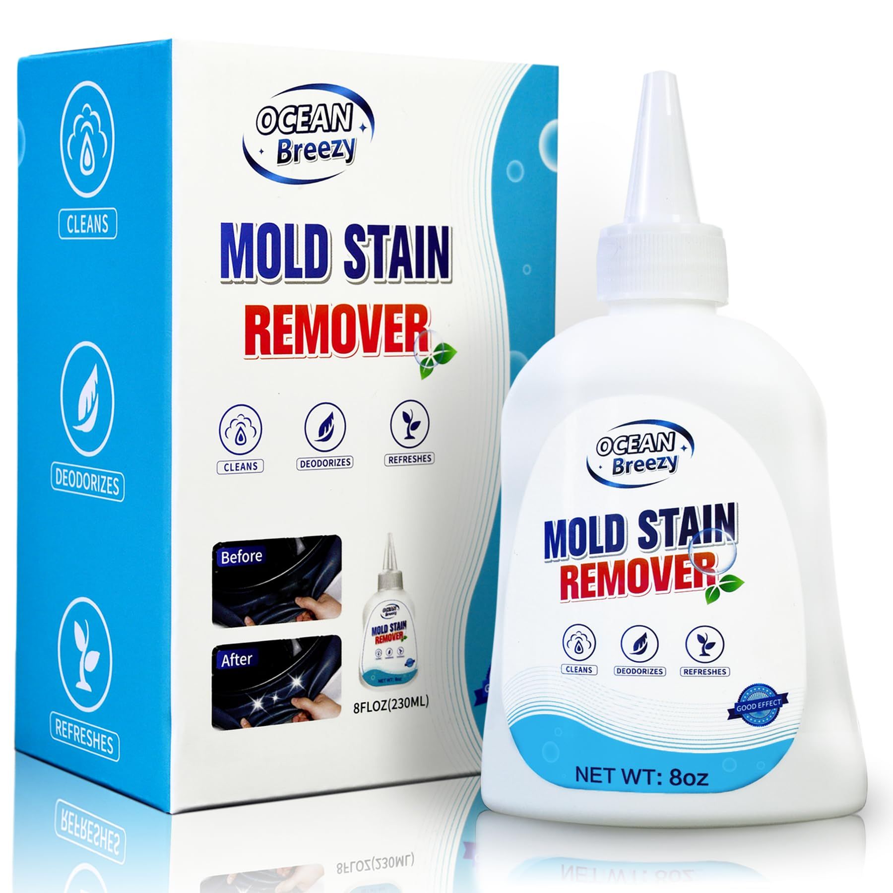 OceanBreezy Mold and Stain Remover Gel 8 Fl Oz, Household Grout Surface Cleaner, Cleaning Gel for Washing Machine, Refrigerator Strips, Tiles,